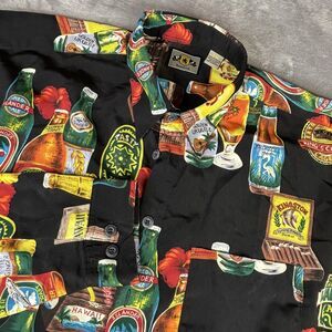 Hawaiian Beer Bottle Shirt Mens XXL Black PJ Tiki Aloha Button Front Novelty